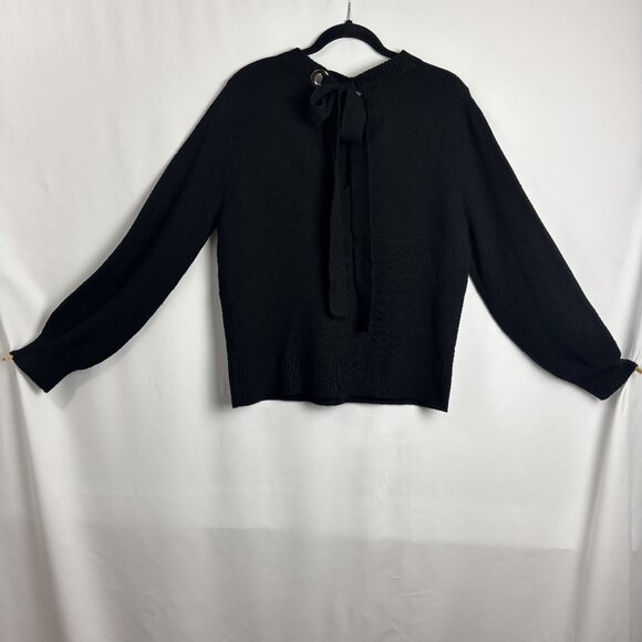 French Connection S Tie Back Black Crew Neck Long Sleeve Knit Sweater Relaxed - Picture 4 of 8